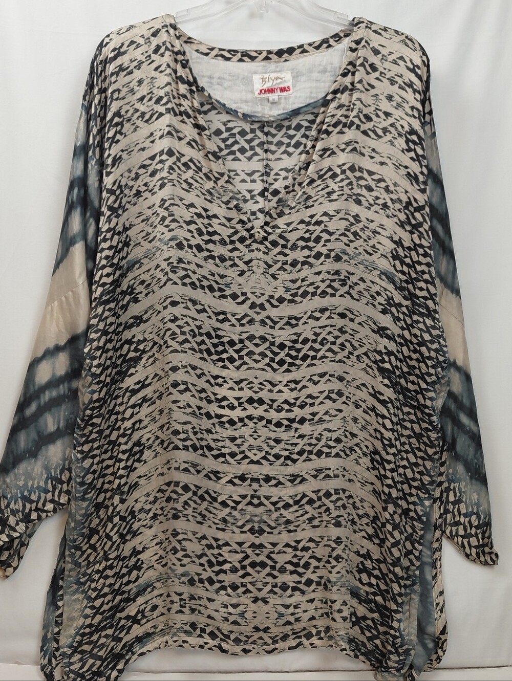 Johnny Was Biya Silk Tunic Top Size X Large Abstract Tie Dye
